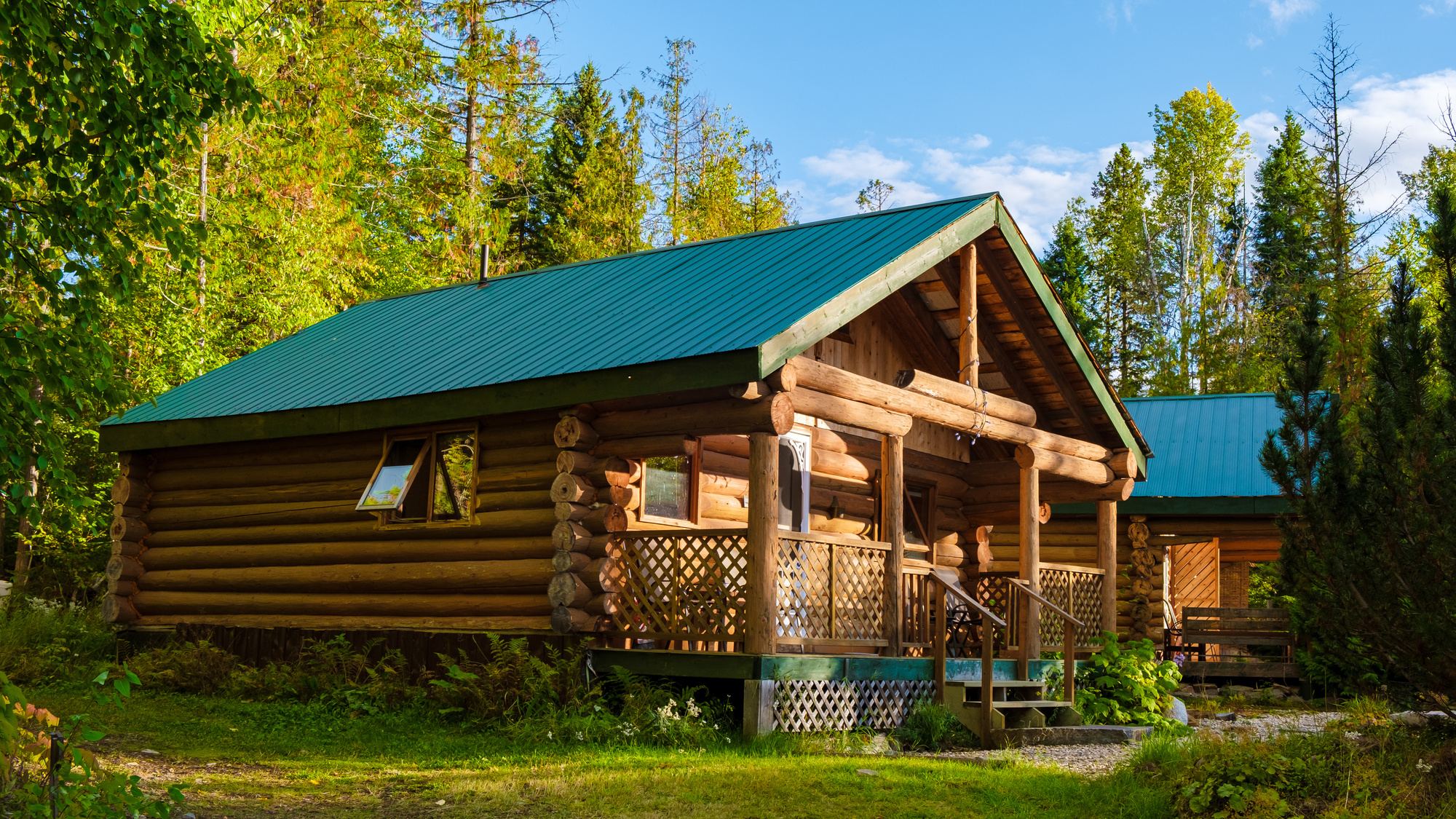 Wooden hut in an autumn forest , cabin off grid , wooden cabin woods ...