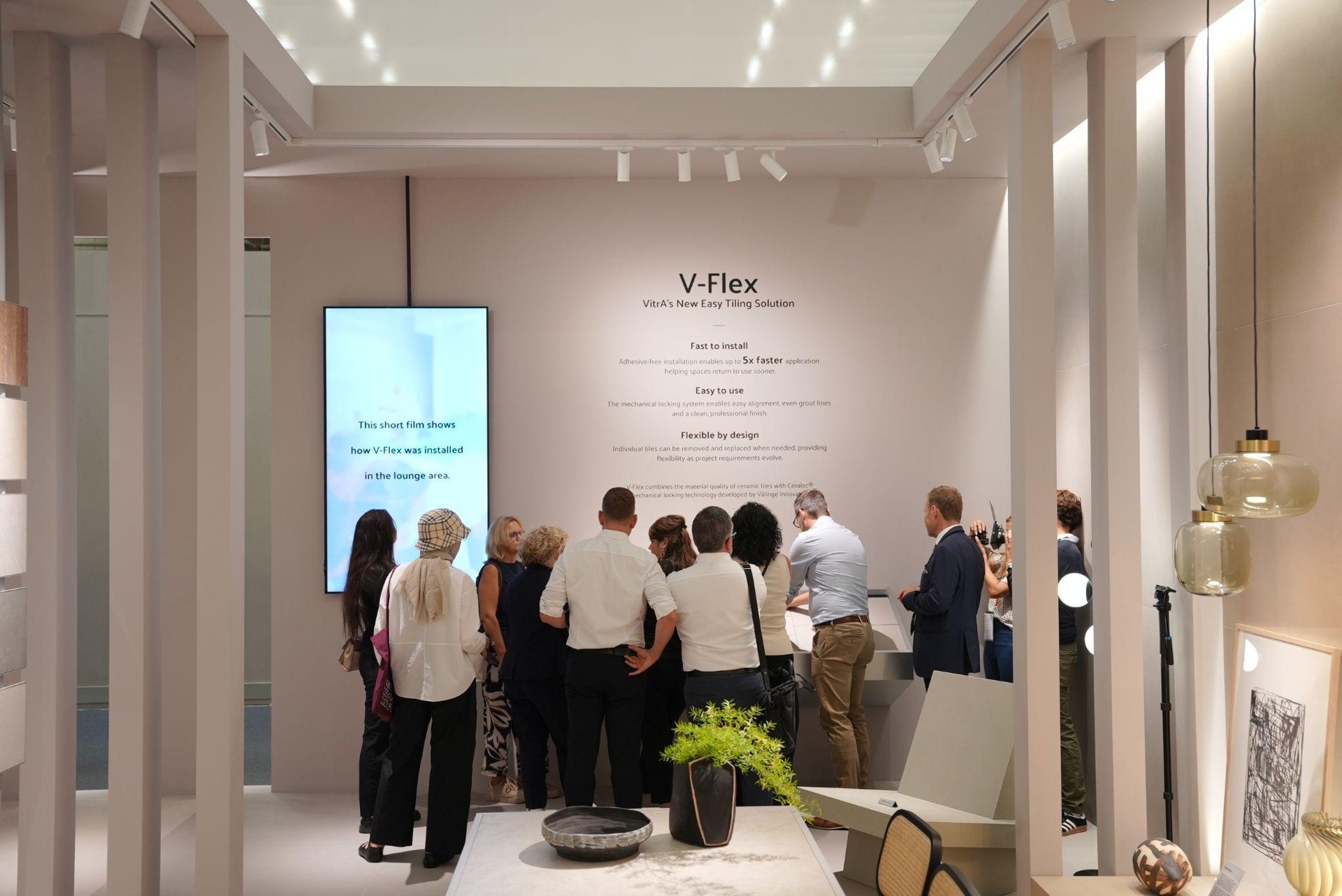 Visitors at the V-Flex installation display: Show Report: VitrA Tiles Draws Cersaie 2026 Visitors With The Code and Its New Design Codes